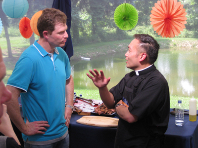 Father Leo and Bobby Flay