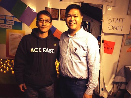 NQAPIA Co-Director for Programs Ben de Guzman  (right) and NAKASEC Executive Director DJ Yoon at the Fast4Families Tent in Washington, DC 