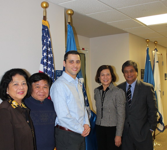 DHS Legal Counsel Rob Silver (center) met with FilAm leaders (from left) Angie Cruz, Jon Melegrito, Loida Lewis and JT Mallonga at the DHS headquarters in Washington DC on Feb. 13.  Photo by NAFFAA