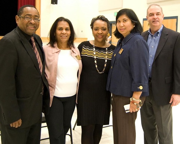 With officers of the Baltimore County Commission for Women Tony Baysemore (Special Assistant to the County Executive Kevin Kamenetz), Commissioner Vonzella Perry, Delegate Adrienne Jones, and State's Attorney Scott Shellenberger.