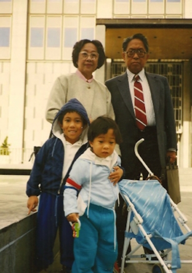 Jason (bottom right) with his brother, grandmother and grandfather on the day of his grandfather’s U.S. citizenship naturalization ceremony in San Francisco, CA, 1990.