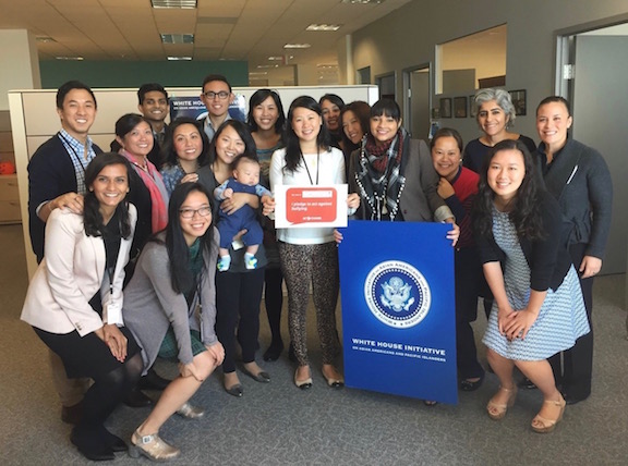 Staff of the White House Initiative on Asian Americans and Pacific Islanders show their support for #ActToChange, a public awareness campaign to combat bullying, October 21, 2015.