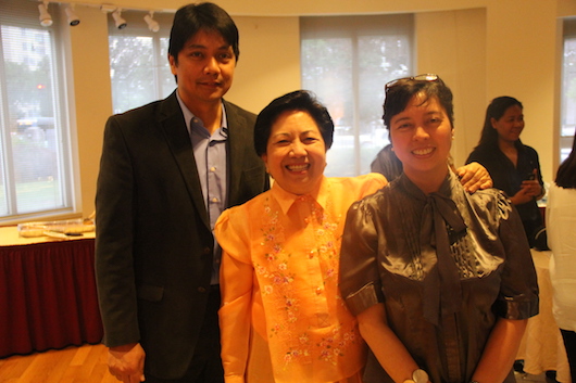  Husband-and-wife team Erwin Tiongson and Titchie Carandang-Tiongson with Madam Maria Victoria Cuisia (center) during the launch of the exhibit, “The Washington Home of the Philippine Suffrage Movement” held at the Romulo Hall of the Philippine Embassy on 16 June 2016.
