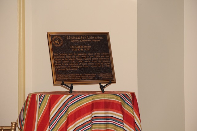 The plaque designating The Manila House as a Literary Landmark by the United for Libraries was unveiled at the Istorya-DC 2016 symposium.