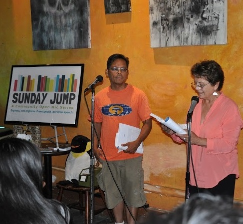 Authors Carlene Bonnivier and Gerald Gubatan read from their anthology to patrons of Sunday Jump. Photos by Eddy Gana 