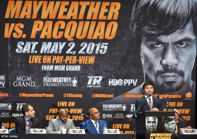 Where history began, officially: Pacquiao and Mayweather first faced the media in March. Photo by By Tet Valdez/TFLA 