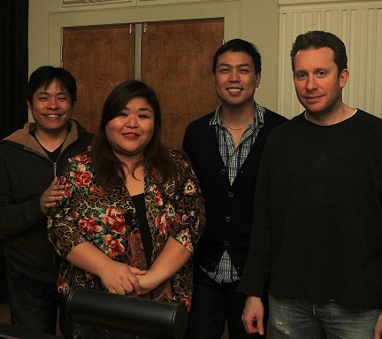 The artists at a recording session (from left)  Benjamin Dia, Katrina Saporsantos, Joseph Legaspi and recording engineer Jeremy Gerard. 