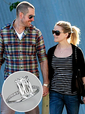 Actress Reese Witherspoon (with then fiancé Jim Toth) wears her engagement ring of flawless Ashoka Diamond handcrafted exclusively by William Goldberg. The Ashoka Diamond is said to be one of the most coveted stones in the world. 