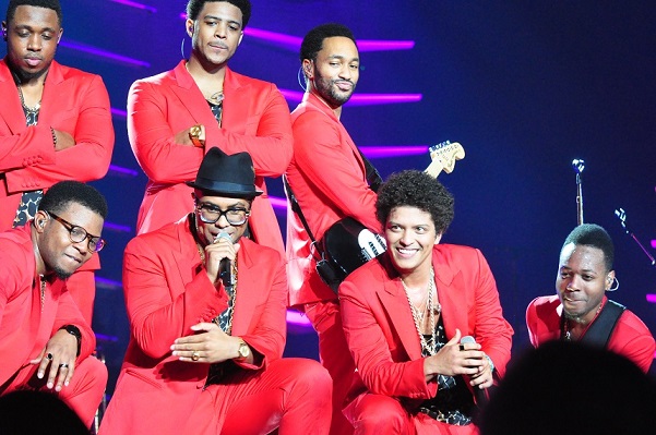 Bruno Mars and his band. They all wore red.