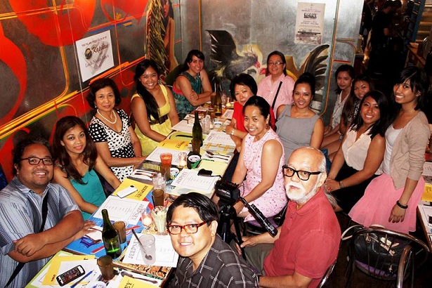 Lewis with members of the Filipino American Press Club and guests at the Jeepney Gastropub: Kapihan the way coffee chats should be. Photo by Loren San Diego