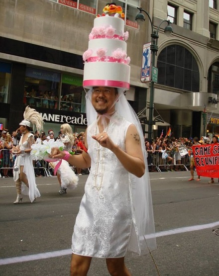 This year, the author was dressed as a bride with a tiered cake headdress. Photos by Elton Lugay