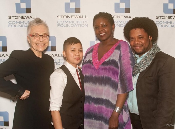 Irma at the April 11 ceremony for recipients of the Laurie Linton Memorial Award courtesy of the Stonewall Community Foundation: Sharon Day, Barbara Hammer, Joan Nestle, and Yoruba Richen