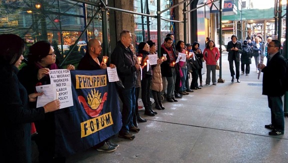 Philippine Forum-led prayer vigil for Lorna Sun in front of the Philippine Consulate building 