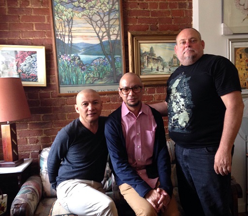 Cicero and husband Damon Anthony (right) entertain their good friend, make-up artist Victor Palmos, at his East Harlem home. 