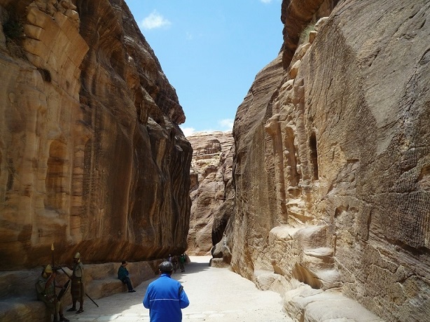 Along the As-Siq path leading up to the Treasury site in Petra 
