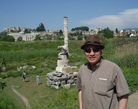 At the remains of the Temple of Artemis, one of the Seven Wonders of the ancient world