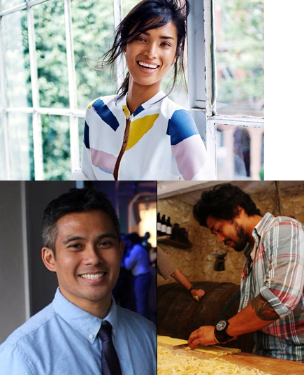 From top clockwise: transgender activist Geena Rocero, chef Joel Javier, and teacher Michael Vea