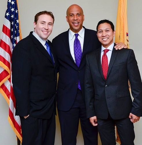 With fellow candidate Chris Tully (left) and New Jersey Senator Cory Booker