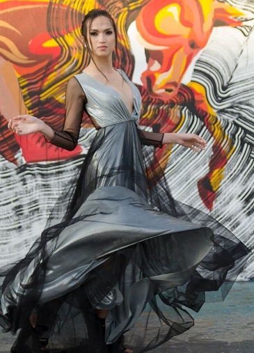 Angel wears a creation by Filipino designer Veejay Floresca
