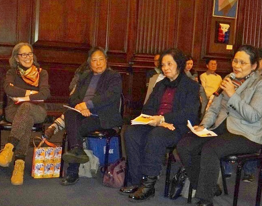 Former activists share their colorful recollection of People Power as it played out in NYC. From left, Jane Orendain, Therese Rodriguez, Aleli Alvarez and Gertrude Pajaron. The FilAm photo