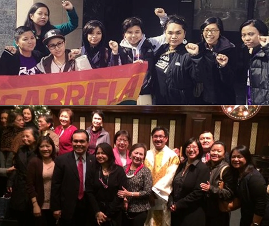 There are about 300 community organizations in the New York metropolitan area, from  militant activist (top) to faith-based groups, such as the Simbang Gabi.    