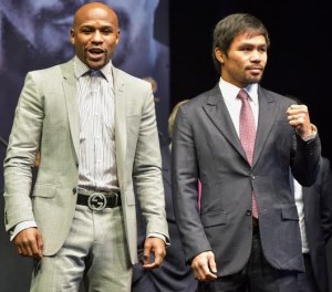 Floyd Mayweather and Manny Pacquiao face off for the media. The FilAm Los Angeles photo by Tet Valdez