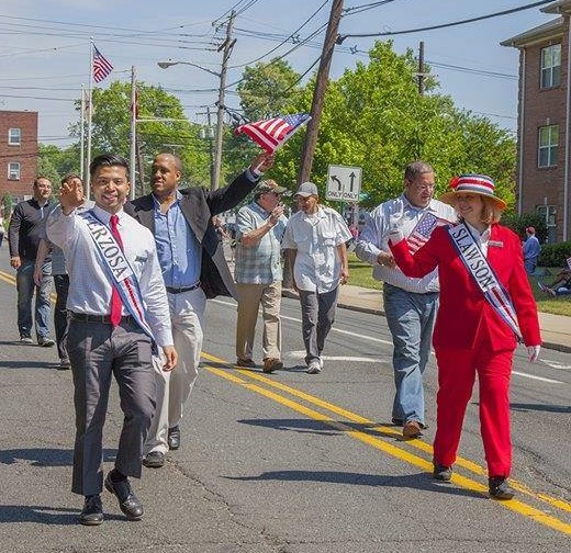 Marching with running mate Karen Slawson at the Fourth of July parade. Photo by Steven Hans Lindner