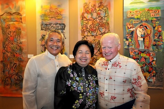 The artist (left) with Ambassador Jose Cuisia and wife Vicky Cuisia