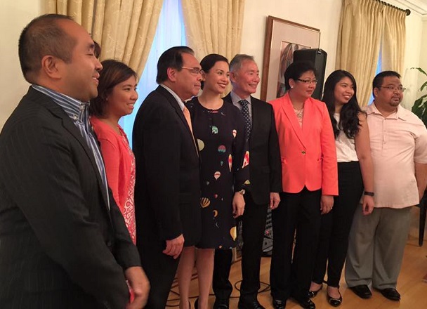 ‘Allegiance’ stars Lea Salonga and George Takei with Consul General Mario de Leon and family, and officers of the Philippine Consulate General. Photo by Ledy Almadin