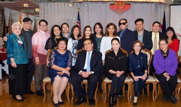 With Consul General Mario de Leon Jr., his wife Eleanor de Leon, United Mindoro International President Juliet Payabyab (all seated) and members of the Fil-Am Press Club of New York (all standing)