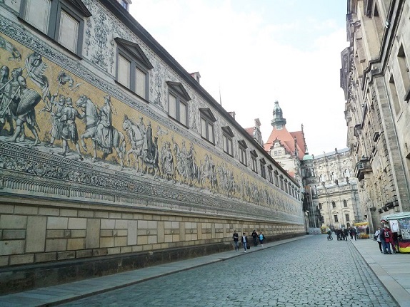 The Fürstenzug, a long high wall corridor mural of paintings of the 94 German Saxon royals from the past