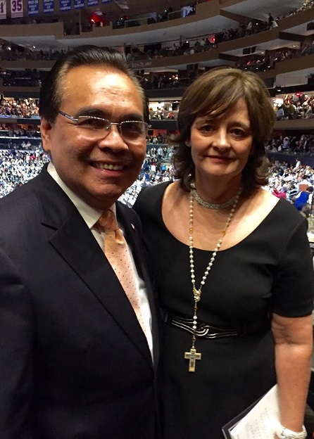 Consul General Mario de Leon Jr. with Ms. Cherie Blair, wife of former UK Prime Minister Tony Blair. They  saw each other during the papal mass at Madison Square Garden in September 2015. ‘She is a devout Roman Catholic,” writes de Leon. 