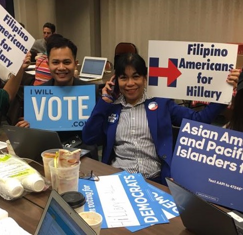 Aries and Maritess at the Clinton headquarters in Brooklyn.