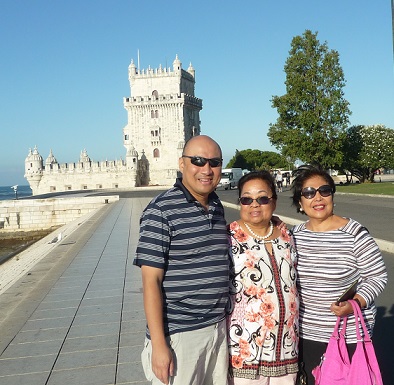 At Lisbon's Belém Tower, the author with his mother Linda Gaa (center) and family friend Gladys Tiongco. 