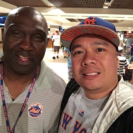 With Mets legend Mookie Wilson. The Mets baseball team is headquartered in Queens. 