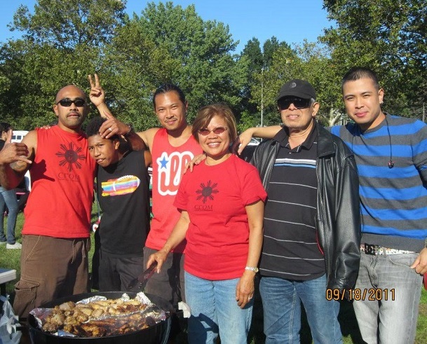 The Romulo family enjoying outdoor barbecue with Chris, his parents Carlito and Lucita (2nd and 3rd from right), his brothers Andrew and Joey, and his son Jube. 