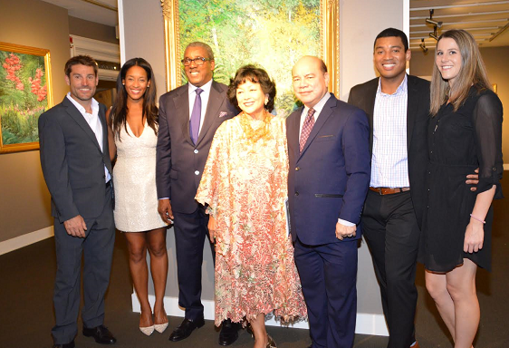 Lolita’s family from left: Son-in-law Thomas Loughborough, daughter  Grace, Frank, former Philippine Ambassador to Italy Virgilio Reyes, son Fredrik Antoine, and friend Samantha Keiko at Lolita's exhibition opening at Stamford Museum and Nature Center in Connecticut in 2016.