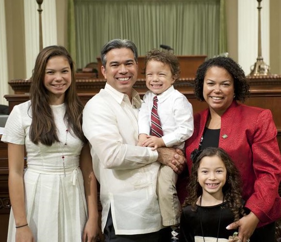 Rob Bonta with wife Mialisa and their three children. Photo taken after his 2012 oathtaking.