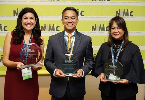 GMA International First Vice President and Head of Operations Joseph Francia with NAMIC Senior Manager Susan Waldman (left) and GMAI Consultant Grace Labaguis.
