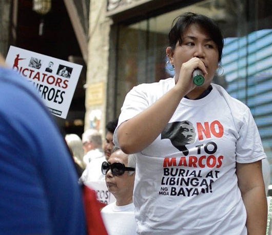 Nina Macapinlac at ‘Marcos is No Hero’  rally outside the Philippine Consulate building on Fifth Avenue