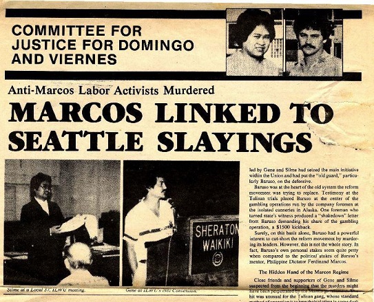 The 1981 murder of union leaders Silme Domingo and Gene Viernes led to the conviction of a hit man working for dictator Ferdinand Marcos, another case for KDP. Photo: University of Washington Digital Archives
