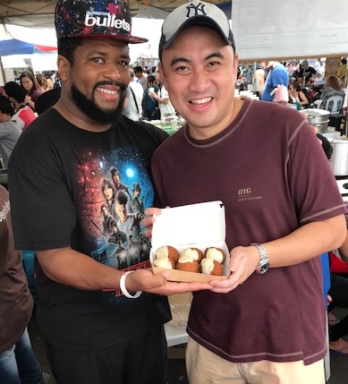 Fred serves author his Deep Fried Oreo.