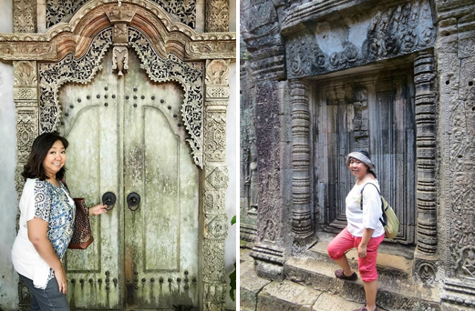 Susan visiting Silay City, Negros Occidental (left) and the Angkor Wat in Cambodia. 