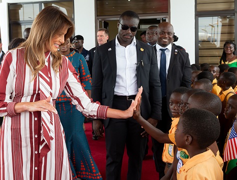 First lady Melania Trump with schoolchildren in Ghana. White House photos by Andrea Hanks