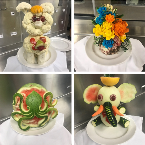 Chef Nilo’s  team carved different animals out of assorted fruits. 